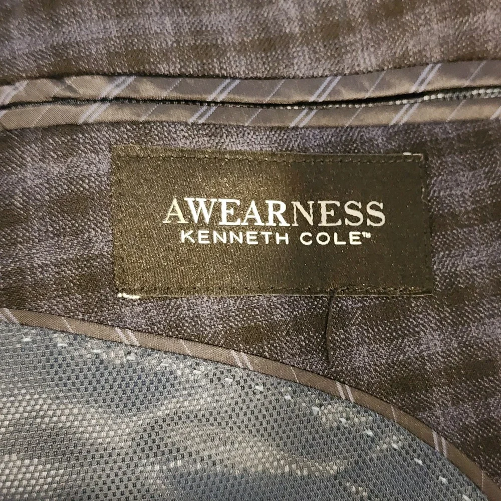 Kenneth Cole Awareness Slim Fit Wool Blazer Mens 46S Blue Check Preppy Office